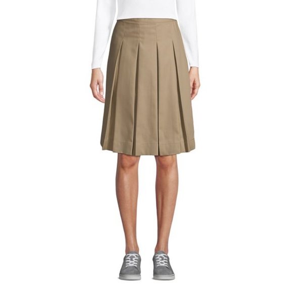 NWT LANDS' END JUNIOR'S UNIFORM SOLID BOX PLEAT SKIRT TOP OF KNEE KHAKI 7 - Picture 1 of 6
